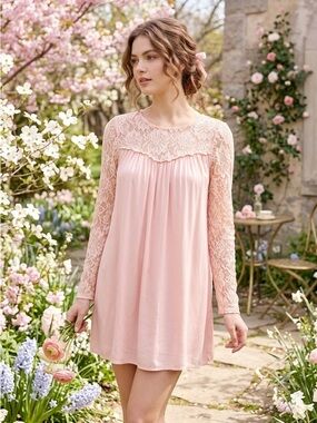 🎀 VINTAGE Forever 21 Pink Lace Coquette Tunic Dress - M EUC